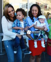 Actresses Tia & Tamera Mowry film scenes for their reality show at Menchies in Studio City,