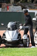 Dr. Dre spends some quality time with his wife Nicole Threat and has a little lunch date in Malibu today. The couple of 17 years wore matching all black today and cruised the streets in their cool three-wheel motorcycles.