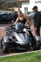 Dr. Dre spends some quality time with his wife Nicole Threat and has a little lunch date in Malibu today. The couple of 17 years wore matching all black today and cruised the streets in their cool three-wheel motorcycles.