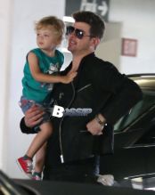 Singer Robin Thicke takes his son Julian to the movies in Hollywood, California on July 14, 2013.