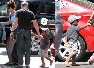 Sandra Bullock picking up son Louis from school in LA.