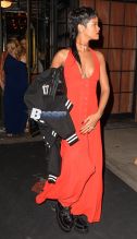 Rihanna seen out in a red dress