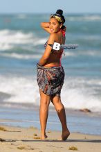 Reality star Angela Simmons shows off her curves as she spends the day with a friend at South Beach in Miami.