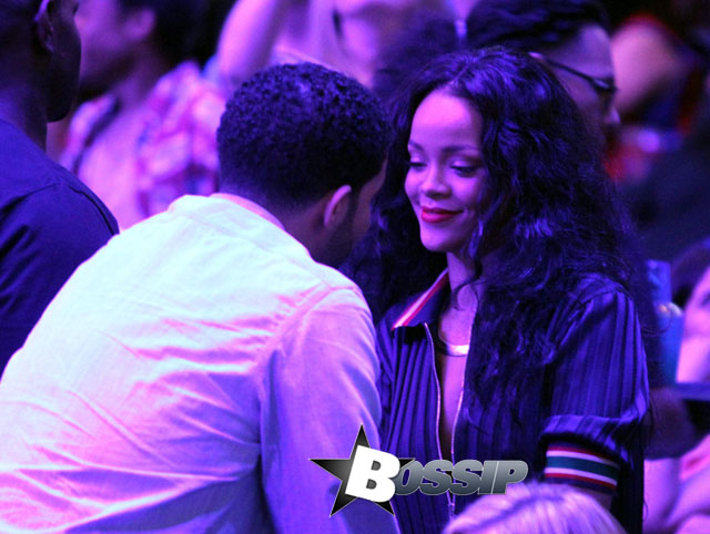 Drake and Rihanna at the Clippers game in LA. The Oklahoma City Thunder defeated the Los Angeles Clippers by the final score of 107-101 at Staples Center in Downtown Los Angeles.