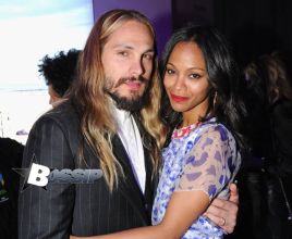 Actress Zoe Saldana (R) and husband artist Marco Perego at the 2014 AOL NewFronts at Duggal Greenhouse on April 29, 2014 in New York, New York. (Photo by Bryan Bedder/Getty Images for AOL)