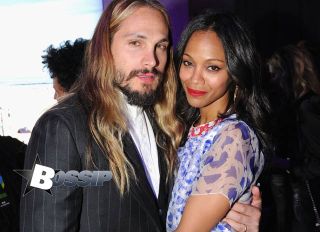Actress Zoe Saldana (R) and husband artist Marco Perego at the 2014 AOL NewFronts at Duggal Greenhouse on April 29, 2014 in New York, New York. (Photo by Bryan Bedder/Getty Images for AOL)