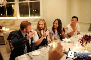 Marco Perego, actress Zoe Saldana and designer Prabal Gurung attend private dinner celebrating Cinestar productions on April 29, 2014 in New York City. (Photo by Dimitrios Kambouris/Getty Images for Luxottica)