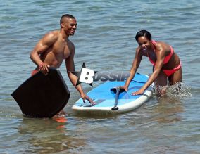 OKC Thunder point guard Russell Westbrook his girlfriend Nina Earl enjoying a day on the beach in Maui, Hawaii on