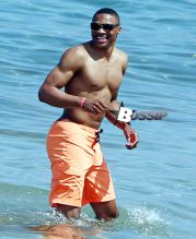 OKC Thunder point guard Russell Westbrook his girlfriend Nina Earl enjoying a day on the beach in Maui, Hawaii on