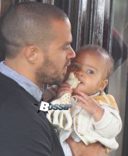 Jesse Williams and his wife Aryn Drake Lee pictured having lunch with their baby daughter Sadie in the MeatPacking area in Downtown, Manhattan.
