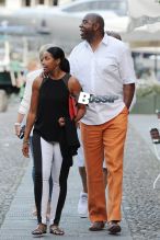 Magic Johnson walking in Portofino with his wife and friends