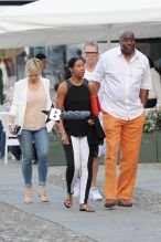 Magic Johnson walking in Portofino with his wife and friends