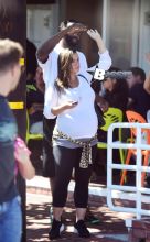 A heavily pregnant Isabella Brewster looked ready to pop as she enjoyed a romantic lunch with her husband Baron Davis at Mauros Cafe. The former CAA agent showcased her enormous baby bump beneath a a long sleeved white shirt with a pair of black leggings and black trainers; while the soon-to-be-dad matched in a white tee and black shorts.