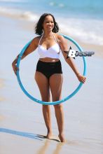 EXCLUSIVE Garcelle Beauvais working out with a hula hoop on the beach in Malibu