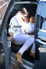 Kim Kardashian and baby North West only just returned from Paris Fashion Week last night, but already the pair are out and about on the town once more. The mother-daughter duo had lunch at Nate 'N Al of Beverly Hills Delicatessen, dressed in matching white outfits