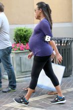 It looks like Zoe Saldana is making sure to stay fit during her pregnancy as she is often seen walking around and it was no different today. The "Book of Life" actress, who is expecting twin boys, went shopping at The Grove this afternoon with her sister Mariel. Reportedly, Zoe is due in about 8-10 weeks.
