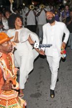 Newlyweds Solange Knowles and Alan Ferguson organized a traditional second line parade with a brass band following their wedding at a New Orleans church. The happy couple and their guests boarded three party buses and headed for historic Treme neighborhood, where they celebrated with sparklers, live music and dancing. Beyonce Knowles, Jay-Z and the guests of honor looked like they were having a very good time before attended a party at New Orleans' Museum of Art.