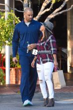 Nia Long and Ime Udoka share a laugh after lunch at Mauro's Cafe Fred Segal in West Hollywood. The happy couple returned to their car with big smiles and shared a laugh together after lunch at the LA eatery.