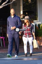 Nia Long and Ime Udoka share a laugh after lunch at Mauro's Cafe Fred Segal in West Hollywood. The happy couple returned to their car with big smiles and shared a laugh together after lunch at the LA eatery.