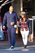 Nia Long and Ime Udoka share a laugh after lunch at Mauro's Cafe Fred Segal in West Hollywood. The happy couple returned to their car with big smiles and shared a laugh together after lunch at the LA eatery.