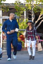 Nia Long and Ime Udoka share a laugh after lunch at Mauro's Cafe Fred Segal in West Hollywood. The happy couple returned to their car with big smiles and shared a laugh together after lunch at the LA eatery.