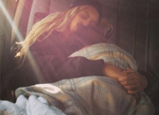 Beyonce and Blue nap in the car