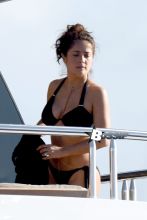Salma Hayek and husband French billionaire Francois-Henri Pinault along with Valentina Paloma Pinault and their good friend French producer Thomas Langmann enjoy water slide and jet skiing while on vacation onboard a luxury yacht in Saint-Barthelemy,
