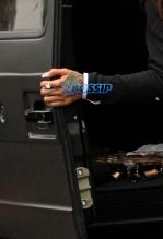 A newly single Karrueche Tran was spotted heading out of her Los Angeles home on Wednesday afternoon, still sporting the massive diamond sparkler on her hand that initially sparked engagement rumors with Chris Brown weeks ago.