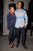 Meagan Good and her husband DeVon Franklin strike a pose for the cameras after dinner with the parents at Craig's Restaurant in West Hollywood. The 33-year-old actress proudly showed off her new box braid hairstyle.