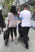 Kimora Lee Simmons husband Tim Leissner baby Wolfe Leissner and dog walking in Beverly Hills stroller