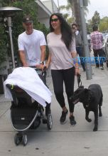Kimora Lee Simmons husband Tim Leissner baby Wolfe Leissner and dog walking in Beverly Hills stroller