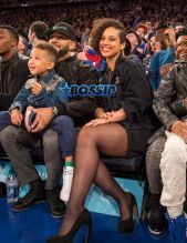 SplashNews Alicia Keys Swizz Beatz Knicks game with son Egypt and half brother Kasseem parents