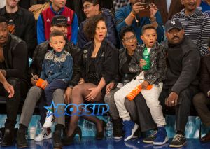 SplashNews Alicia Keys Swizz Beatz Knicks game with son Egypt and half brother Kasseem parents