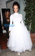 AKM-GSI Draya Michele Baby Bump White Dress Wedding Tulle Baby Bump Birthday Dinner Giorgio Baldi