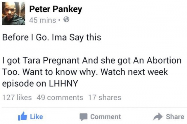 Peter Gunz Facebook post about Tara and Amina