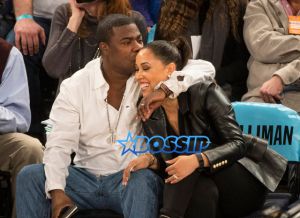 SplashNews Picture by Anthony J Causi Tracy Morgan wife Megan Wollover Madison Square Garden court side Knicks Thunder Brandon Marshall JB Smoove