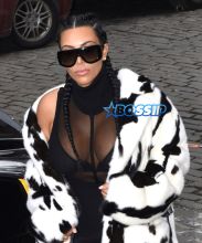 AKM-GSI Kim Kardashian NYFW Cruella De Vil Inspired Fur Coat Black and White Cornrows Cleavage