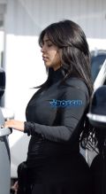 SplashNews Kim Kardashian black workout clothes baby weight