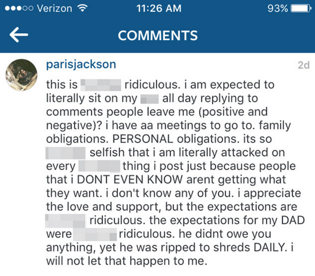Paris Jackson AA meetings Instagram