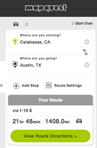 mapquest directions from calabasas to austin