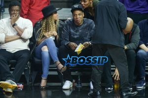AKM GSI Beyonce Jay Z court side Lays chips Clippers Oklahoma City Thunder game Los Angeles curly hair