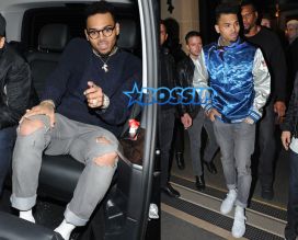 Singer, Chris Brown, keeps the party going after leaving a party at Plaza Athenee at 2:30 AM with his famous friends, Hailey Baldwin, Kendall Jenner, Josh Peck, and Joan Smalls.