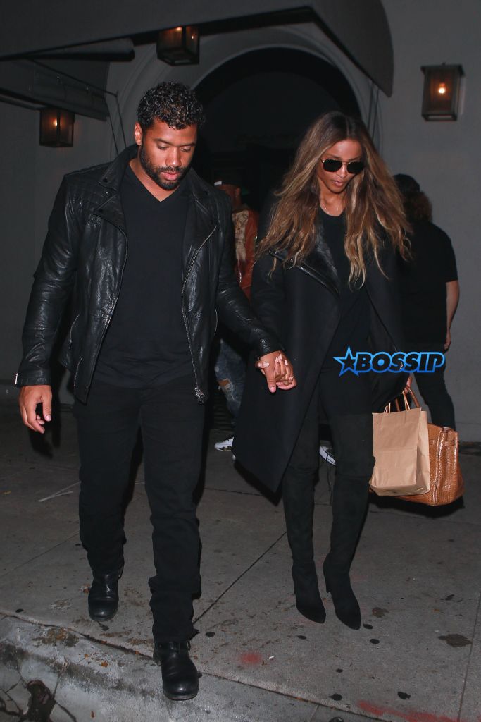 ** RESTRICTIONS: ONLY UNITED STATES, BRAZIL, CANADA ** West Hollywood, CA - West Hollywood, CA - Russell Wilson and Ciara go on a dinner date in matching clothing. The happy, hand holding couple kept it simple in all black outfits on their dinner date at Craig's. AKM-GSI 8 APRIL 2016 To License These Photos, Please Contact : Maria Buda (917) 242-1505 mbuda@akmgsi.com or Steve Ginsburg (310) 505-8447 (323) 423-9397 steve@akmgsi.com sales@akmgsi.com