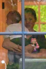 FameFlynetPictures Kim Kardashian West North West wear matching braids nude jumpsuits Encino AKM-GSI Saint and Nannies ready for playdate