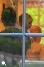 FameFlynetPictures Kim Kardashian West North West wear matching braids nude jumpsuits Encino AKM-GSI Saint and Nannies ready for playdate