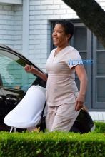 FameFlynetPictures Kim Kardashian West North West wear matching braids nude jumpsuits Encino AKM-GSI Saint and Nannies ready for playdate