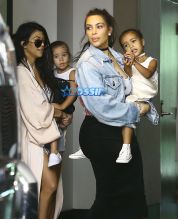 fameflynet Kim Kardashian Kourtney kardashian kanye west penelope disick north west lunch in miami private jet home