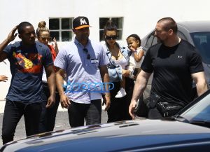 fameflynet Kim Kardashian Kourtney kardashian kanye west penelope disick north west lunch in miami private jet home