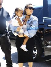 fameflynet Kim Kardashian Kourtney kardashian kanye west penelope disick north west lunch in miami private jet home