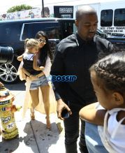 fameflynet Kim Kardashian Kourtney kardashian kanye west penelope disick north west lunch in miami private jet home